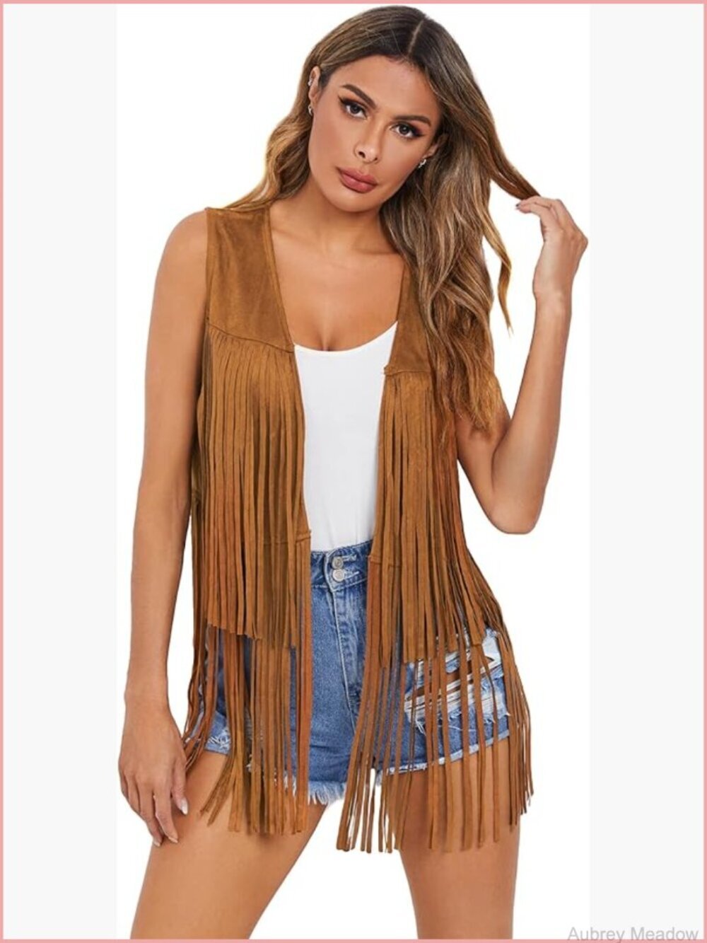 Vintage Faux Suede Fringe Vest Jacket Cardigan Hippie 70s